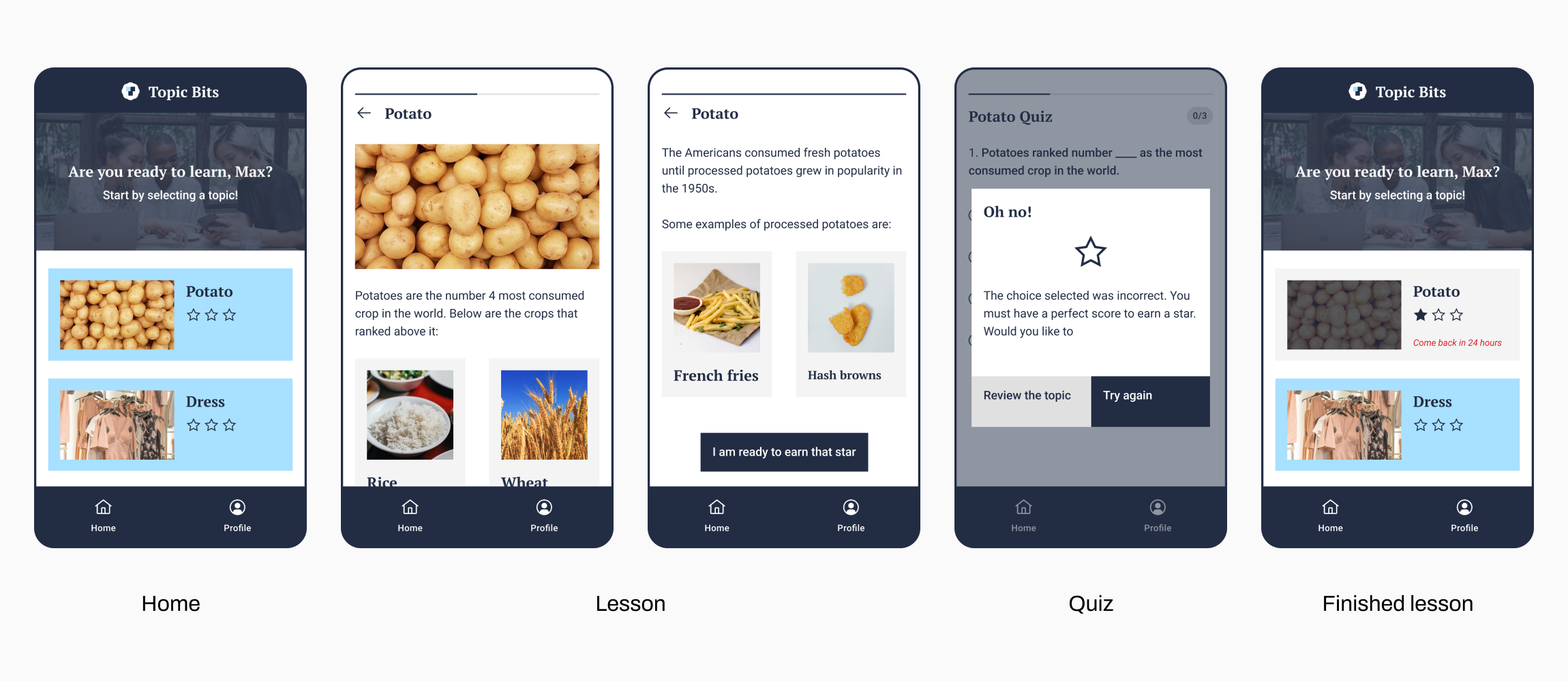 Topic Bits high-fidelity wireframes